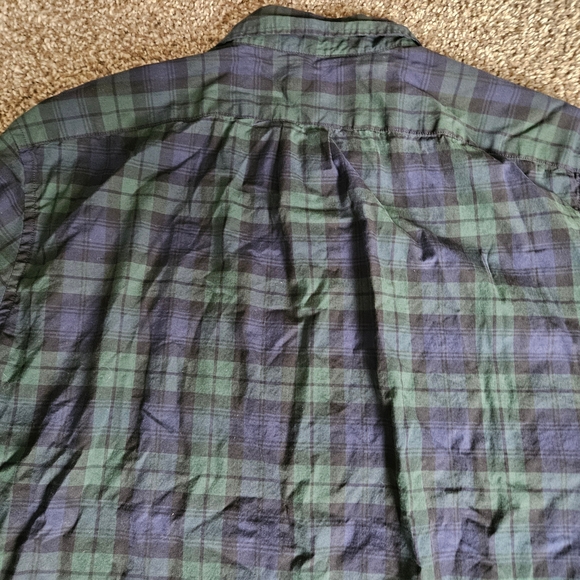 J Crew Shirt Mens Large Green Blue Tartan Plaid Flannel Stretch Fit Button Up - Picture 13 of 14